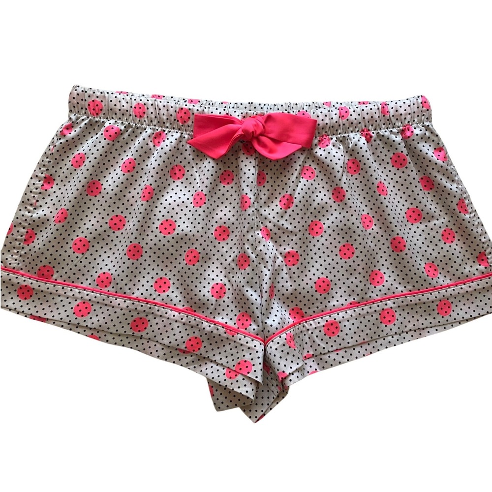 Victoria's Secret Pajama Shorts Women M Pink Polka Dot Satin Bow Sleepwear Y2K